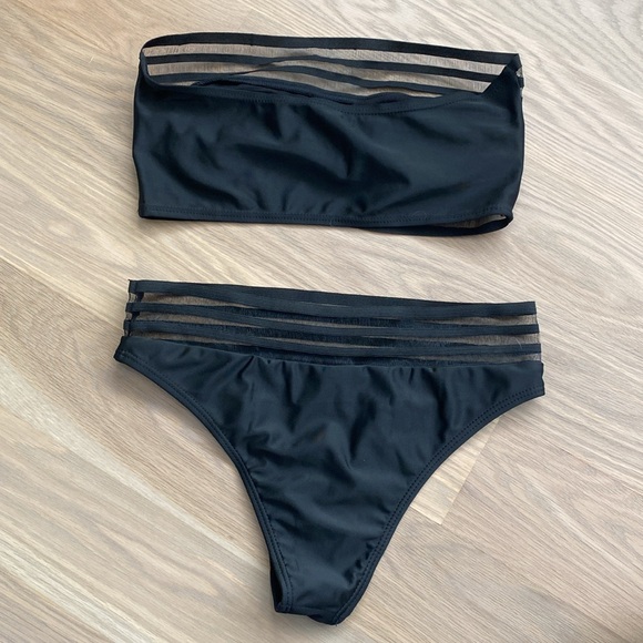 Bandeau black high-waisted bikini - Picture 2 of 2